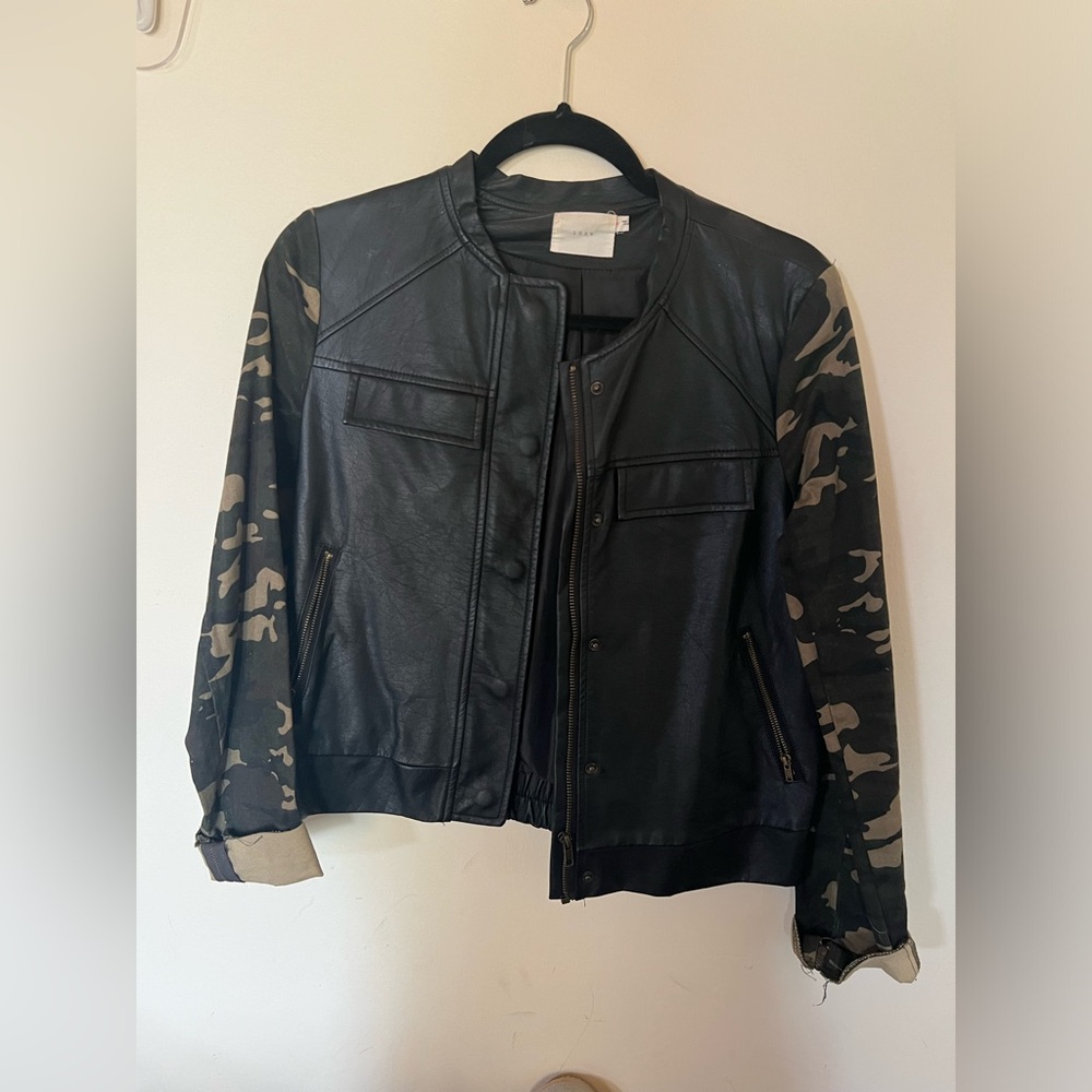 Leather jacket with camouflage